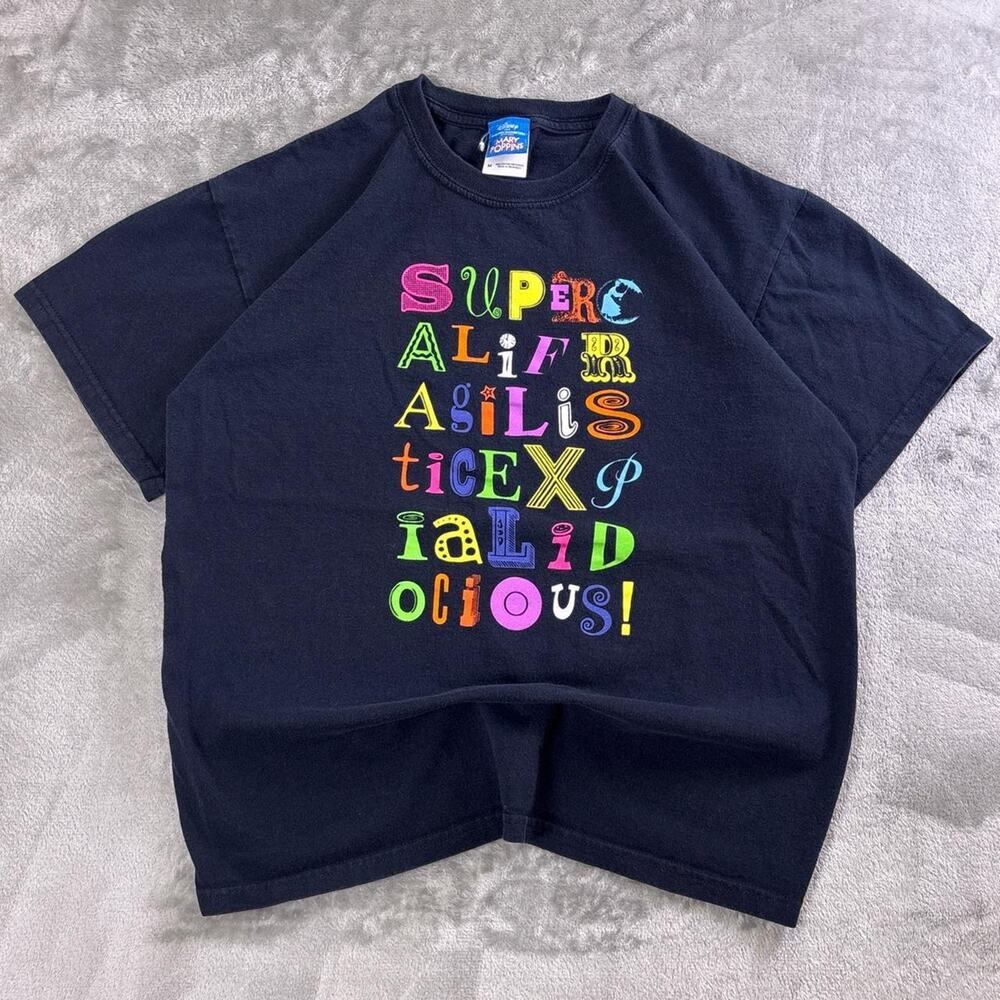 Disney Mary Poppins Broadway T-Shirt Medium Supercalifragilistic Graphic Y2K